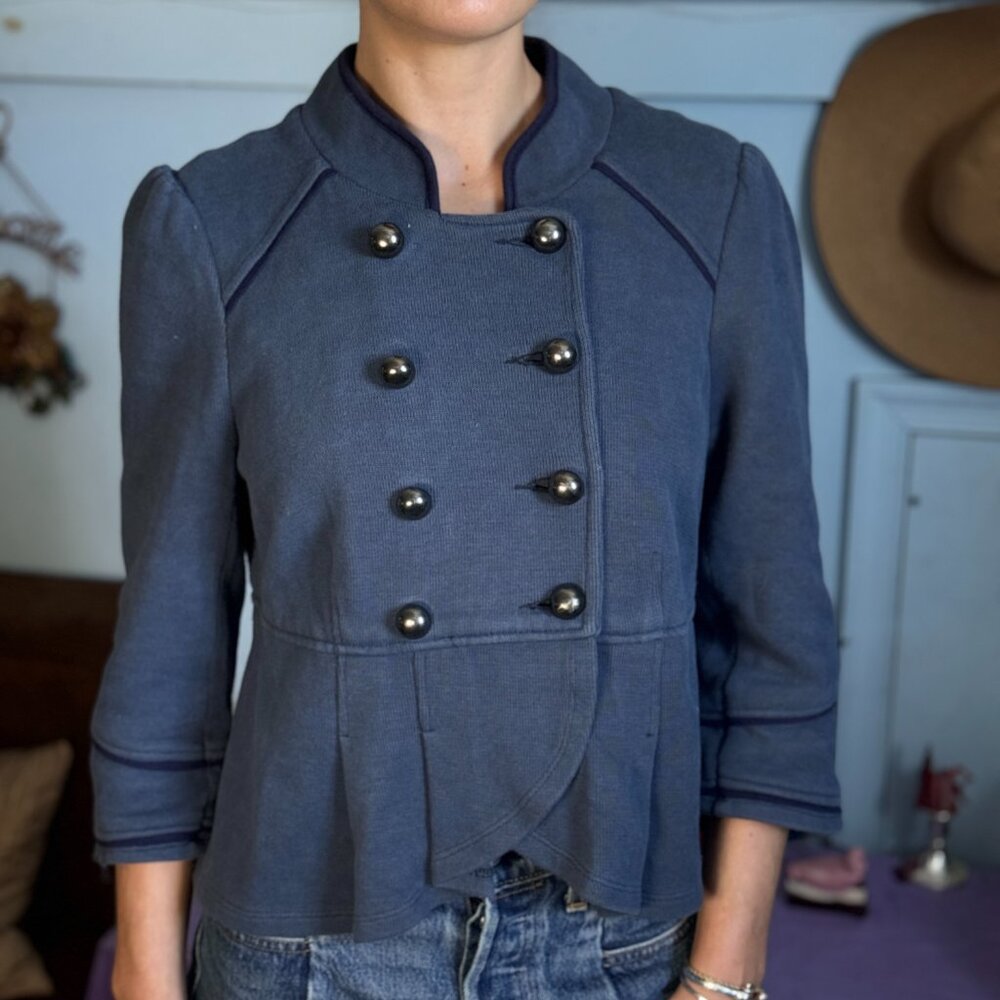 Vintage Free People Women's Military Jacket Double Breasted Peplum Ruffled Hem